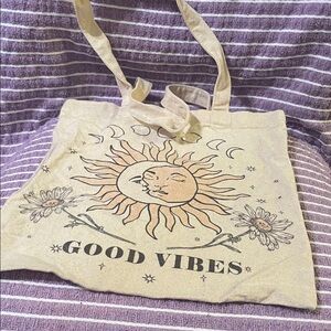 Good Vibes Canvas Tote Bag - Tan